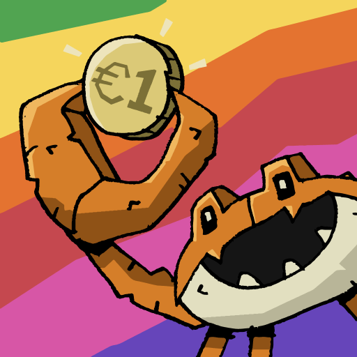 Pride crab holding a coin